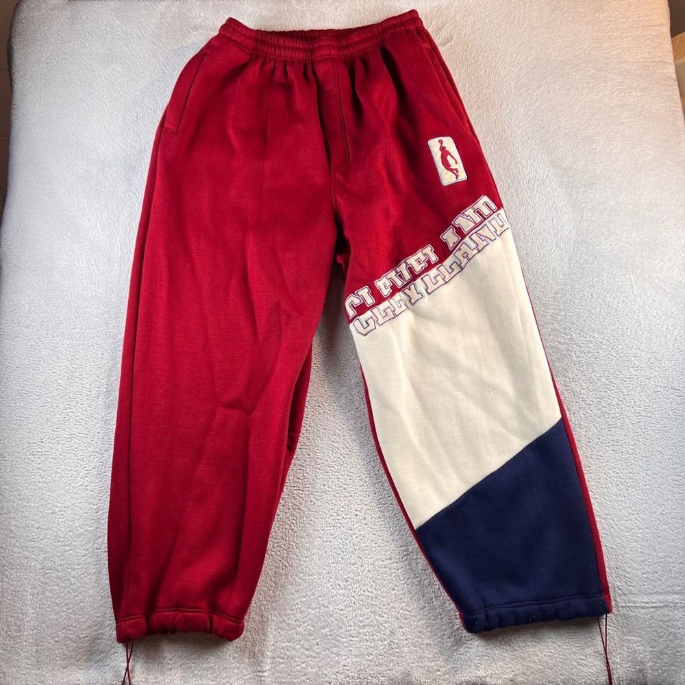 VTG Veezo Cleveland Basketball Sweatpants Mens L Red Colorblock Fleece Joggers